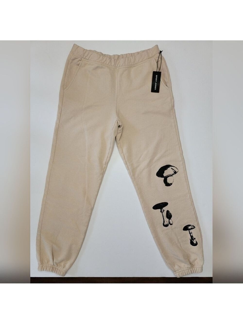 NWT Spirit Jersey Beige Mushroom Print  Heavyweight Sweat Pants Men's Small NEW